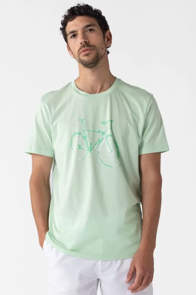 Heren T-Shirts-LichtgroenKatoenenT-ShirtMetFiets