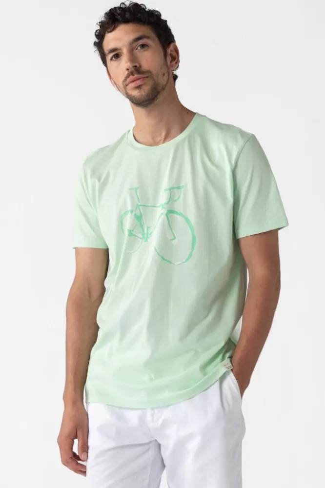 Heren T-Shirts-LichtgroenKatoenenT-ShirtMetFiets