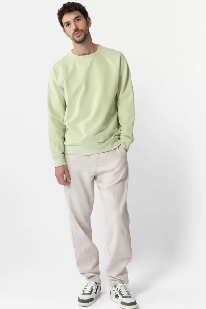 Heren * Truien En Vesten-Lichtgroene Katoenen Raglan Sweater