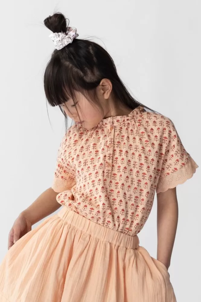 Kids * Blouses-Lichtoranje Blouse Met Bloemenprint