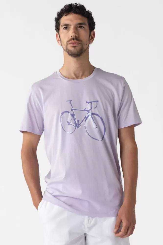 Heren * T-Shirts-Lichtpaars Katoenen T-Shirt Met Fiets