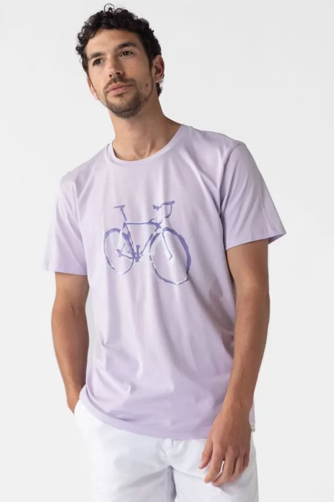 Heren * T-Shirts-Lichtpaars Katoenen T-Shirt Met Fiets