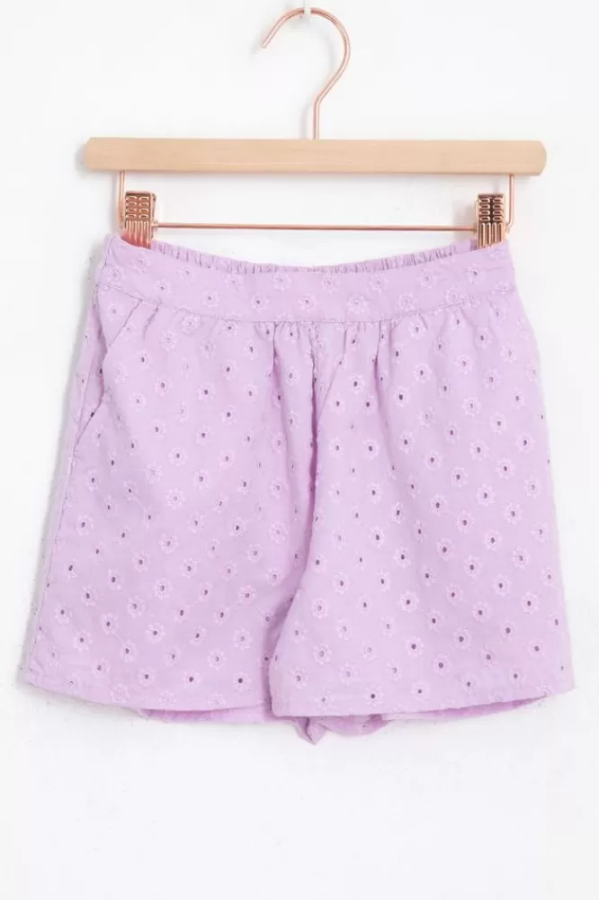 Kids * Broeken-Lichtpaarse Shorts Met Broderie Anglaise