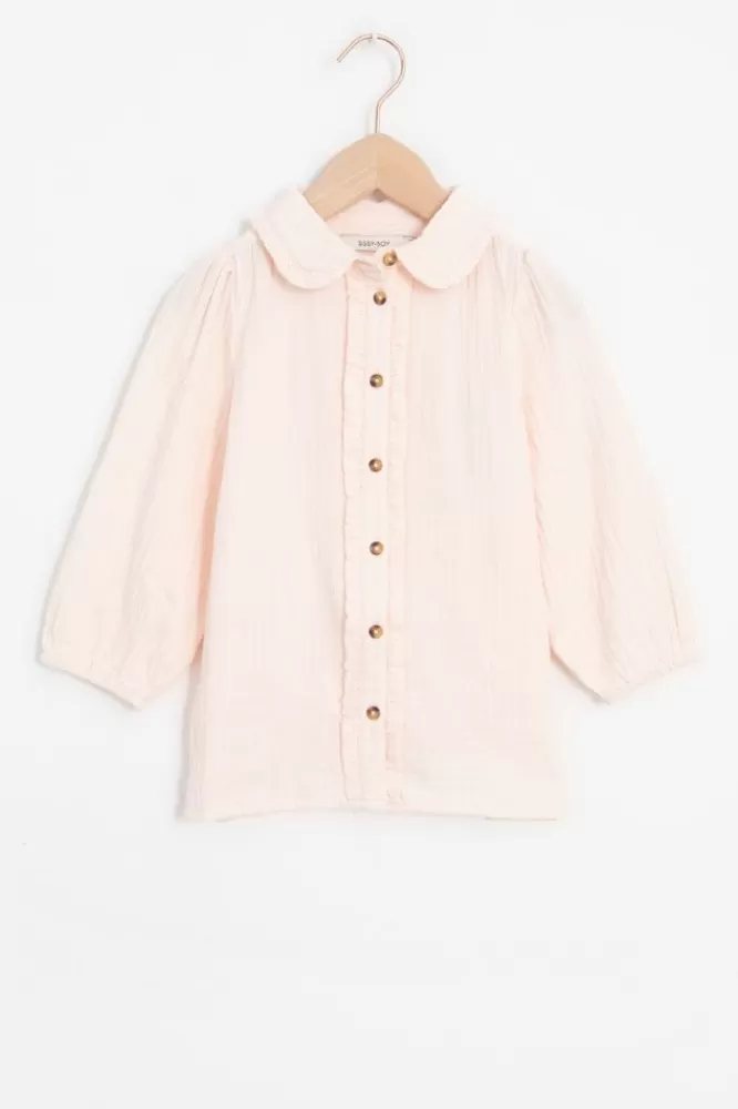 Kids * Blouses-Lichtroze Katoenen Blouse Met Knoopjes