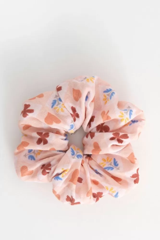 Kids * Accessoires-Lichtroze Scrunchie Met Print