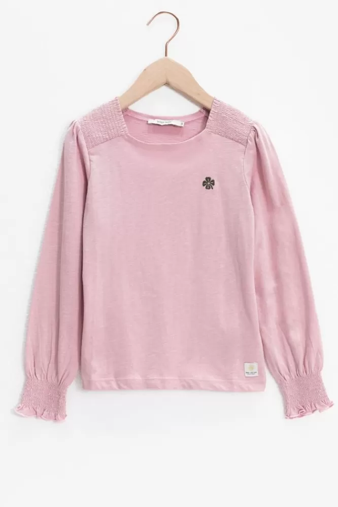 Kids * T-Shirts En Tops-Lichtroze T-Shirt Met Pofmouwen En Smock Details