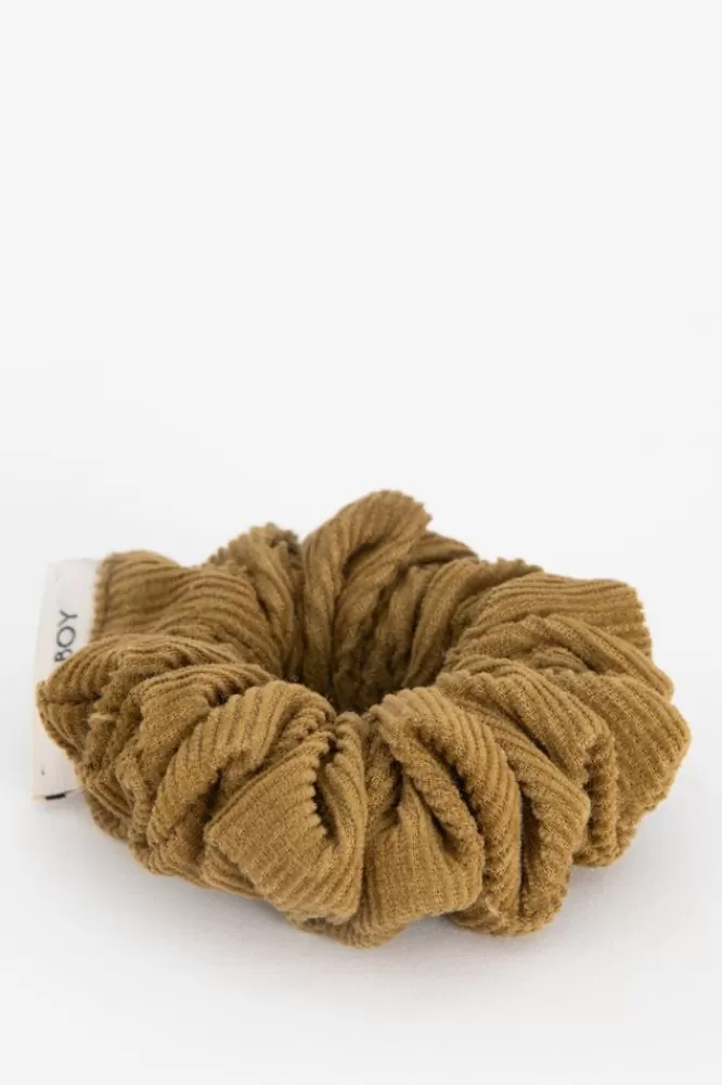 Dames Haar Accessoires-MosterdGroeneCorduroyScrunchie