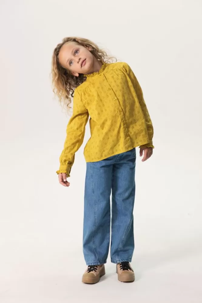 Kids * Blouses-Mosterdgele Blouse Met Broderie Anglaise