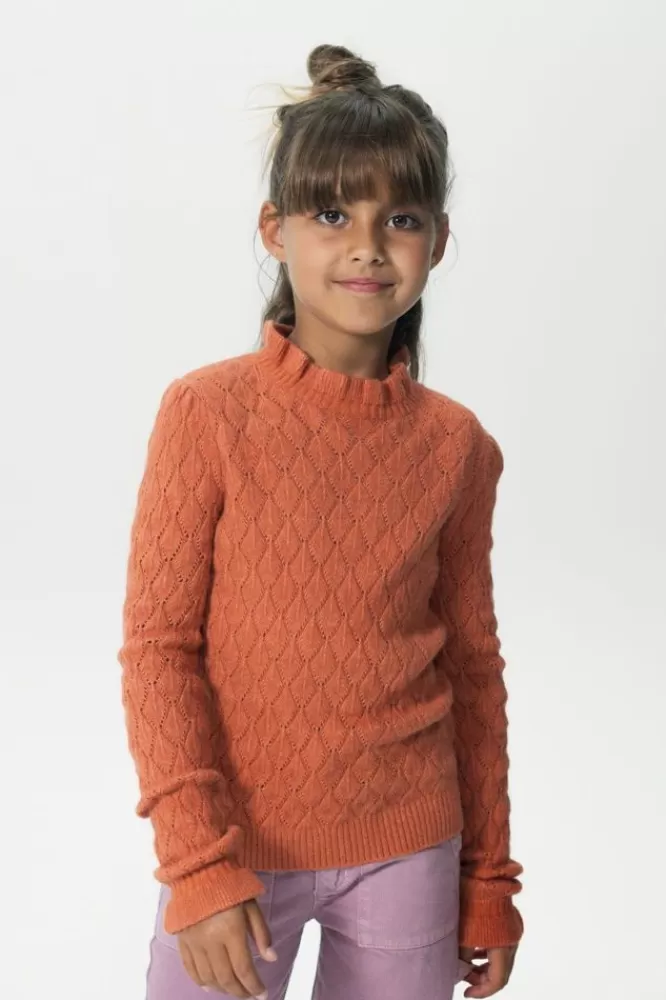 Kids * Truien En Vesten-Oranje Ajour Gebreide Trui Met Mock Neck