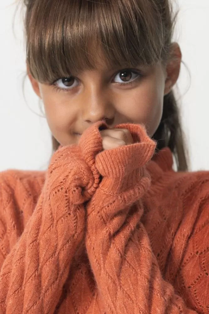 Kids * Truien En Vesten-Oranje Ajour Gebreide Trui Met Mock Neck