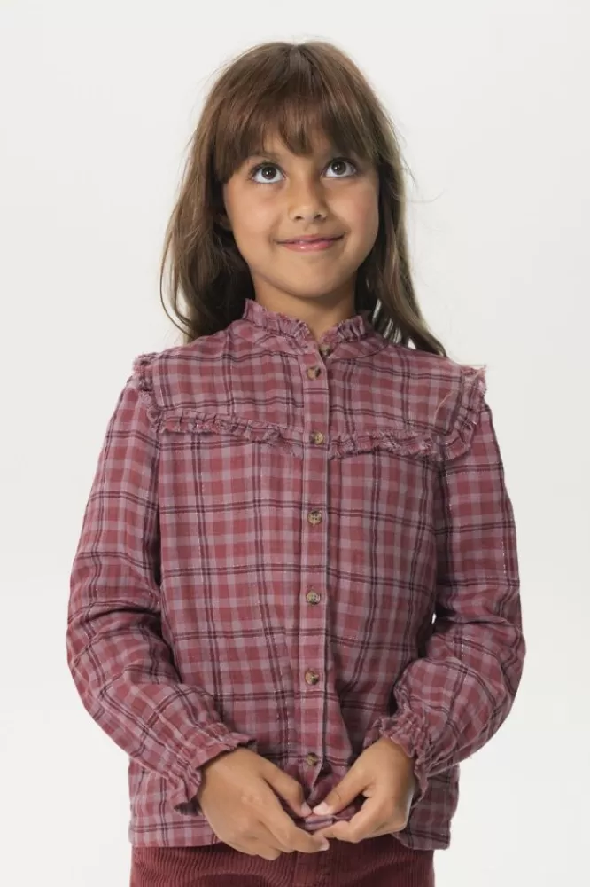 Kids * Blouses-Paarse Geruite Blouse Met Ruffles