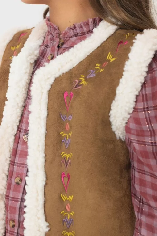 Kids * Blazers Jasjes & Gilets-Suede Gilet Met Teddy En Embroidery